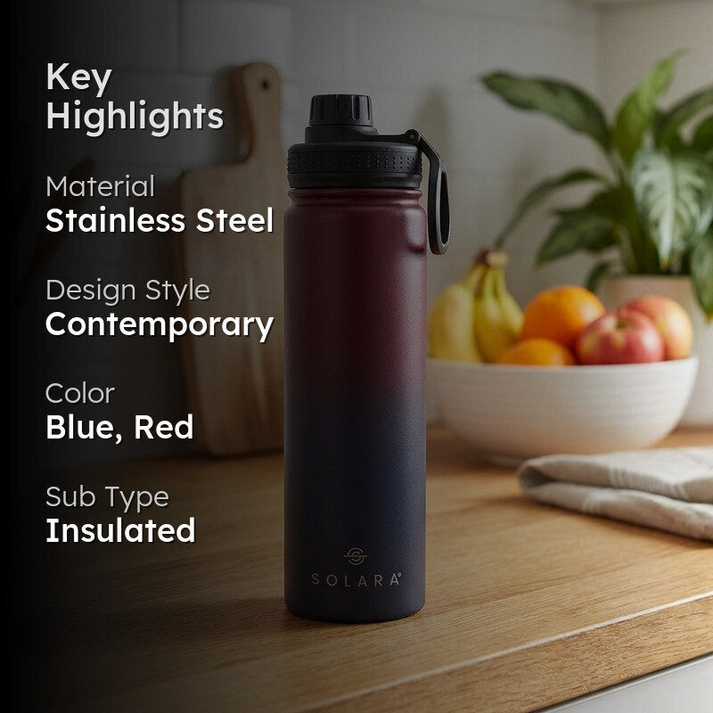 Solara Insulated Stainless Steel Bottle (650 mL) - Blue,Red media 2