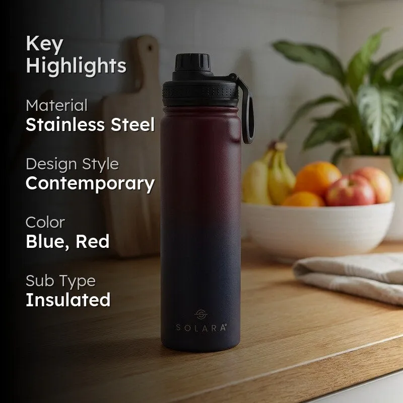 Solara Insulated Stainless Steel Bottle (650 mL) - Blue,Red media 2