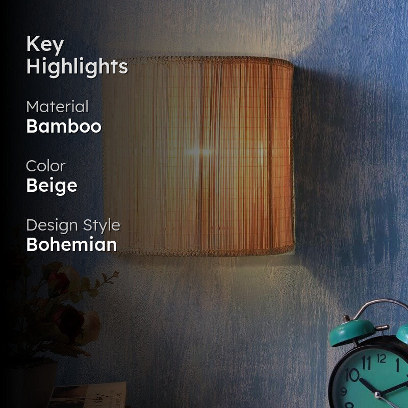 Cylindrical Floating Bamboo Wall Lamp - Beige media 2