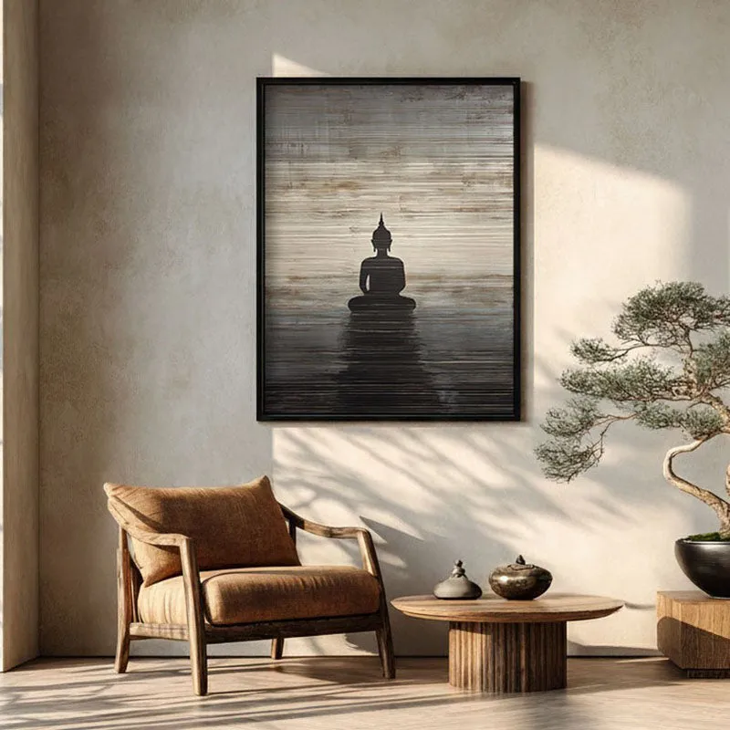 Enlightened Buddha Archival Paper Wall Painting With Black Frame media 1