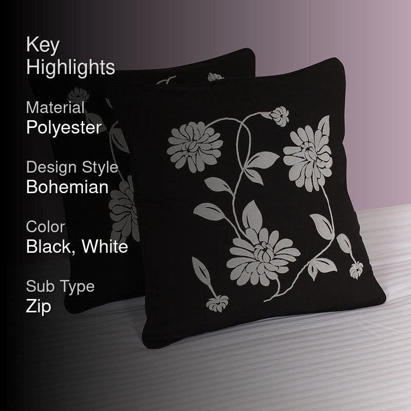 Flowery Nights Embroidered Cushion Cover - Set Of Two media 2