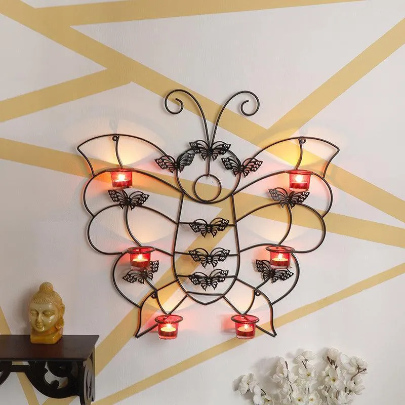 Sylva Wing Iron & Glass Tea Light Holder - Black media 1