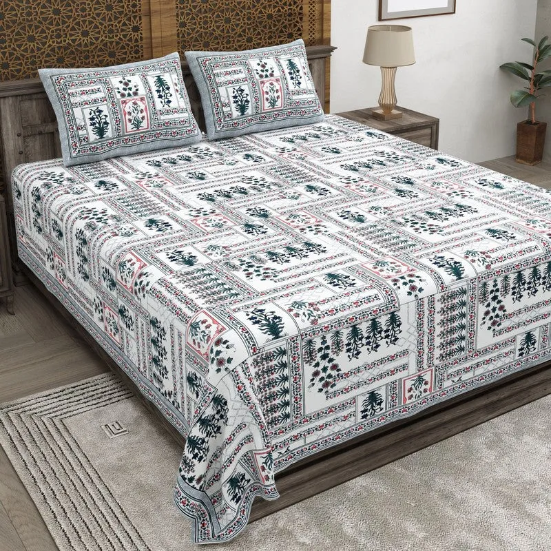 Designet Cotton Bedsheet (Grey,Blue) - 240 TC media 1