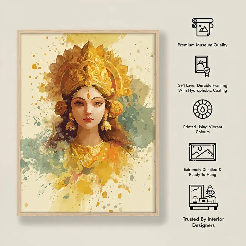 Soothing Aura Maa Durga Archival Paper Wall Art - Natural Brown Frame media 8