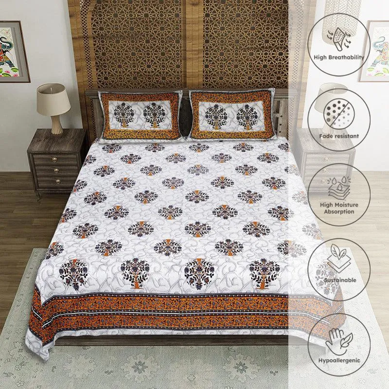 Anant Floral Cotton Bedsheet (Brown) - 144 TC media 3