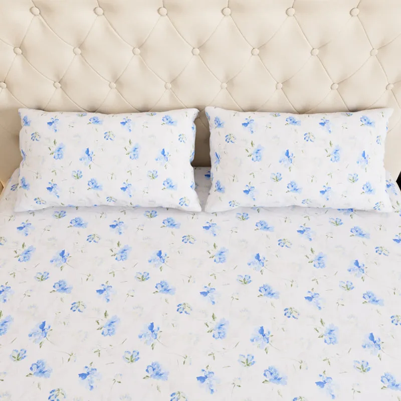 Leaflet Floral Cotton Bedsheet (Blue) - 180 TC media 5