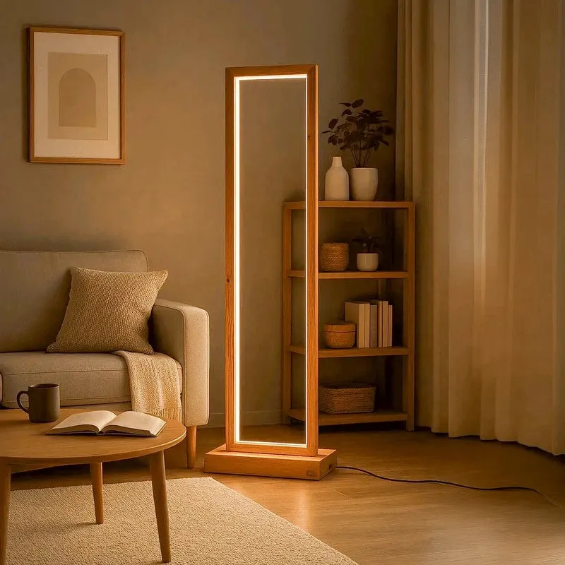 Rectangular Teak Wood LED Wooden Floor Lamp media 1