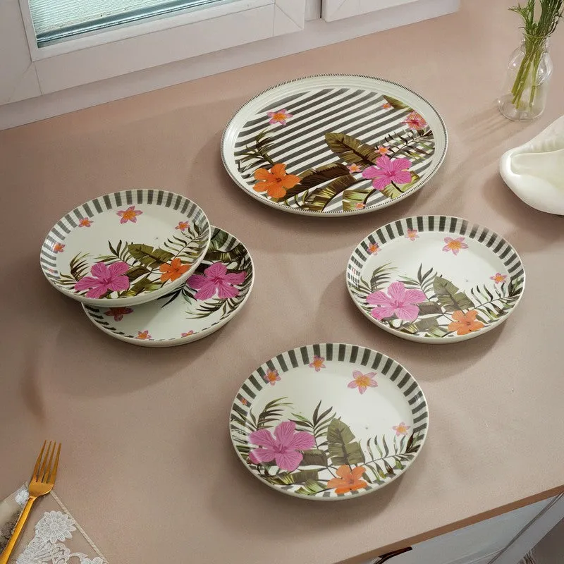 Striped Blosson 4 Quarter Plates with 1 Dinner Plate - Five Piece Set media 1