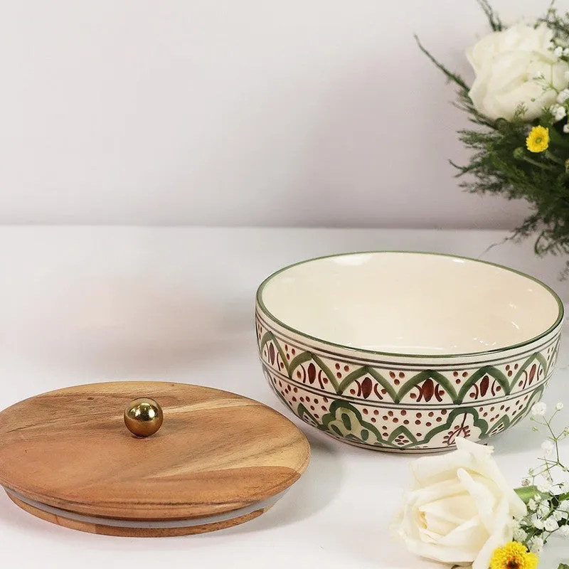 Forest Fragments Ceramic Bowl with Mango Wood Lid - 750 mL media 4