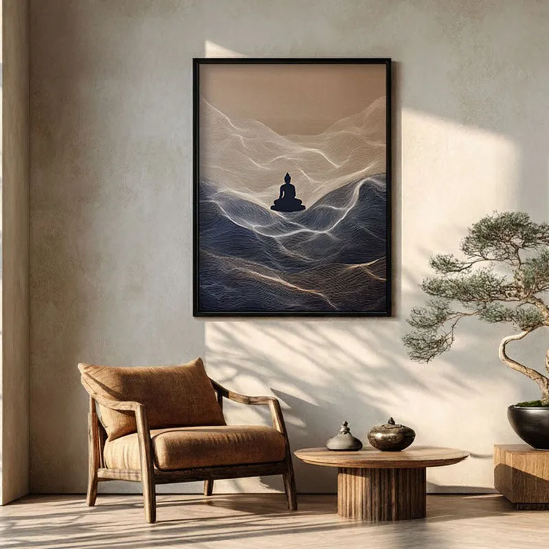 Divine Buddha Archival Paper Wall Painting With Black Frame media 1