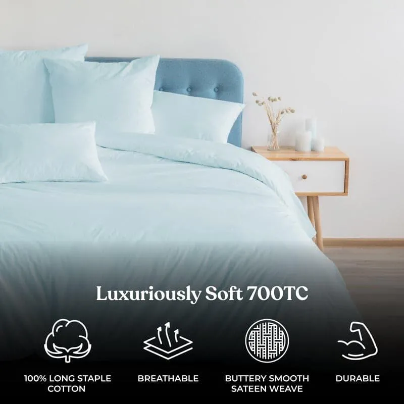 Freyda Solid Cotton Bedsheet (Blue) - 700 TC media 6