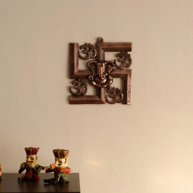Swastika Om Religious Metal Wall Accent - Bronze media 1