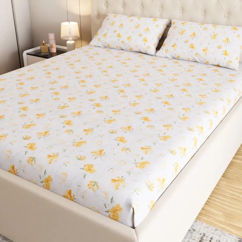 Leaflet Floral Cotton Bedsheet (Yellow) - 180 TC media 3
