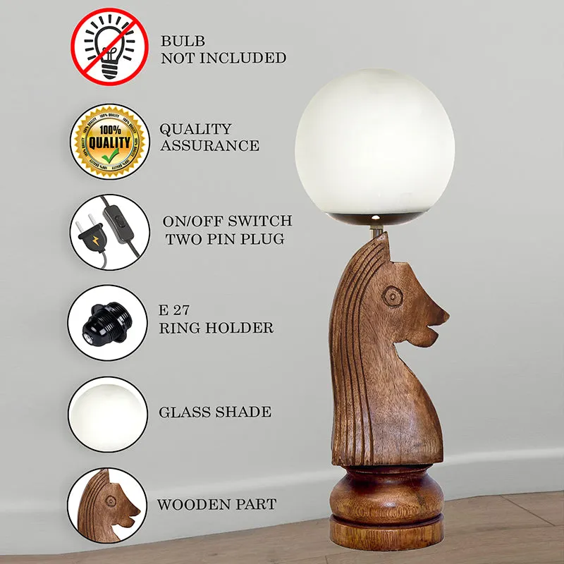Chess Knight Wooden Table Lamp - Brown,White media 4