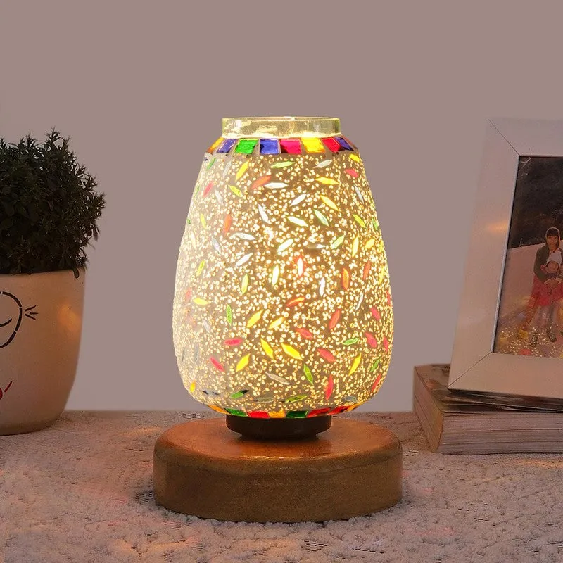 Haloix Glass Table Lamp With Wooden Base - Multicolor media 3