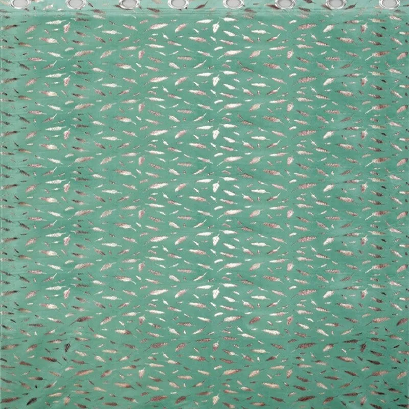 Shimmer Veil Printed Velvet Curtain - Sea Green,Gold media 4