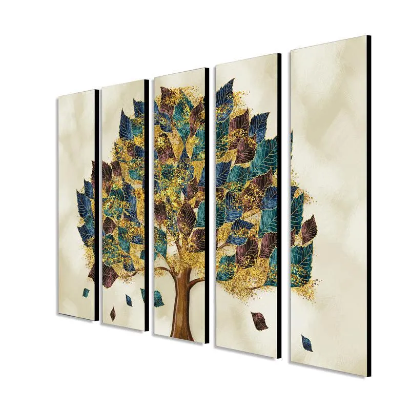 Madhuna Tree Canvas Wall Painting - Set Of Five media 5