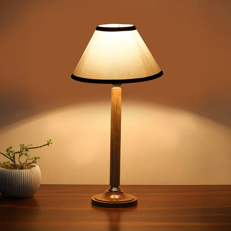 Monochrome Edge Table Lamp With Wooden Base - White,Brown media 2
