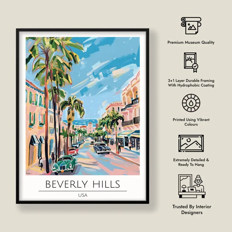 Vintage Beverly Hills Framed Canvas Wall Painting media 8