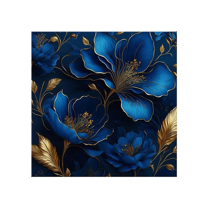 Blossomy Blue and Gold Poly Canvas Wall Painting media 5