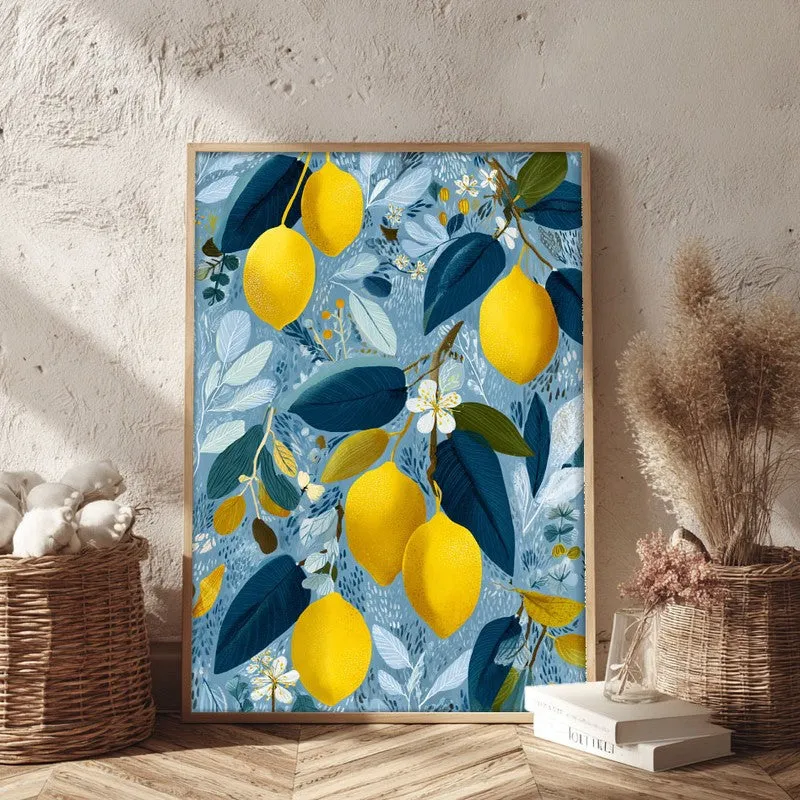 Zestara Lemon Branch Canvas Wall Painting With Brown Frame media 3