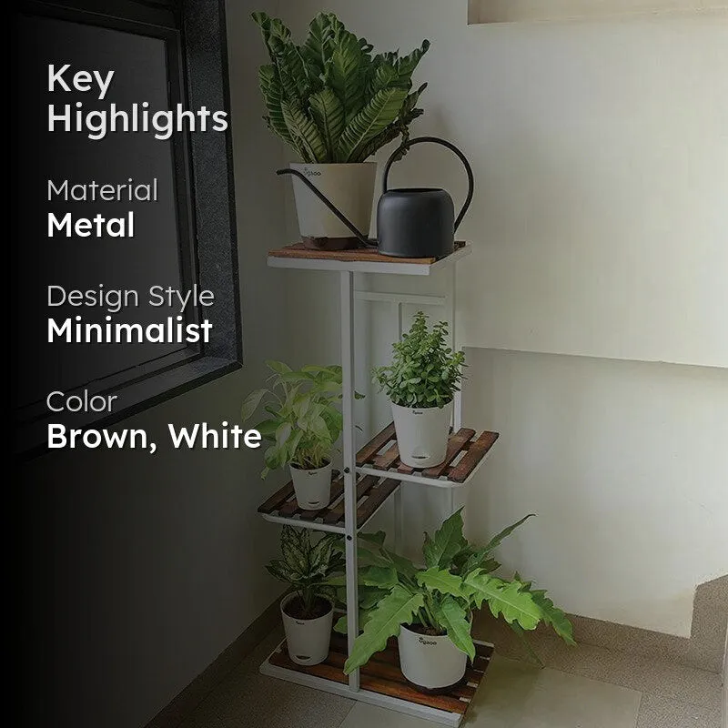 Florencia Stand Five Tier Metal Plant Stand - Brown & White media 2