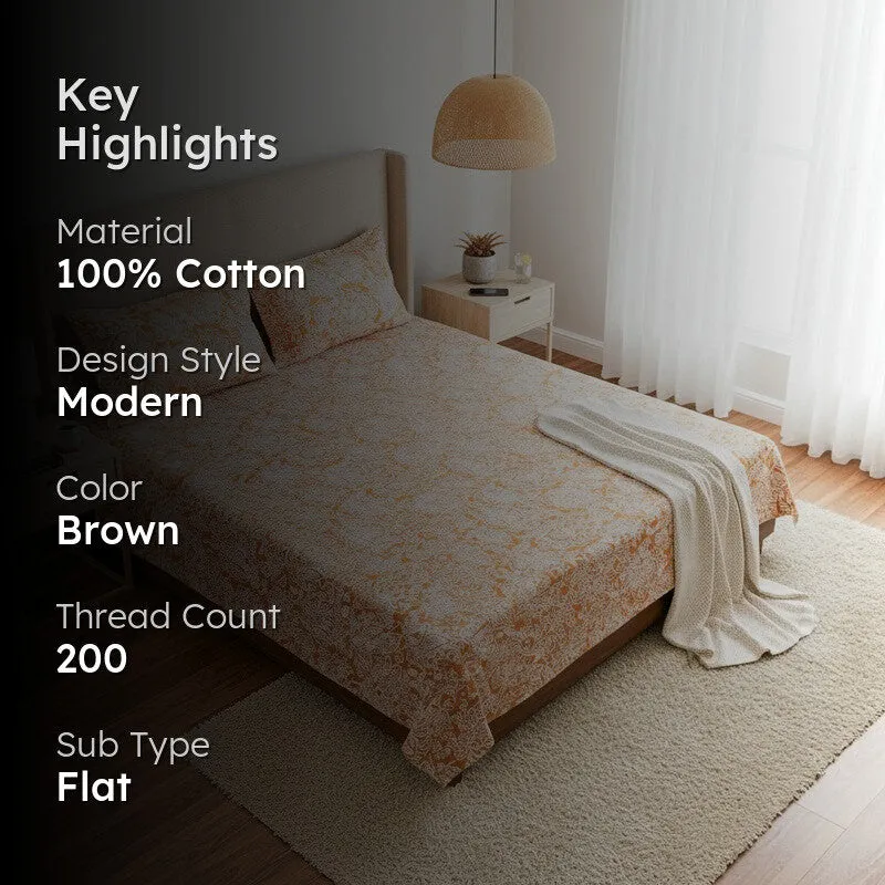 Champa Floral Cotton Bedsheet (Brown) - 200 TC media 2