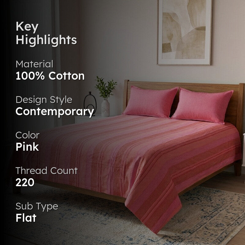 Parallel Peace Cotton Bedsheet (Pink) - 220 TC media 2