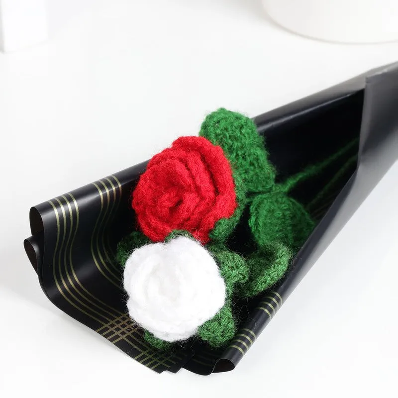 Crochet Handmade Rose Bouquet (White,Red) - Set Of Two media 5
