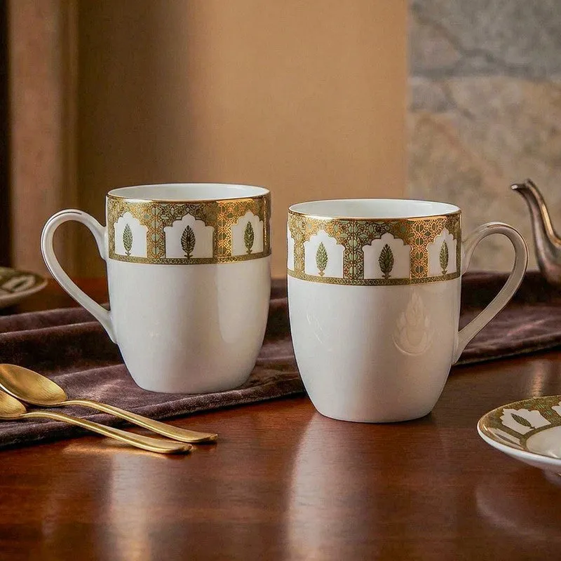 Gilded Chinar Coupe 24k Gold Brushed Porcelain Coffee Mug (280 mL Each) - Set Of Six media 3