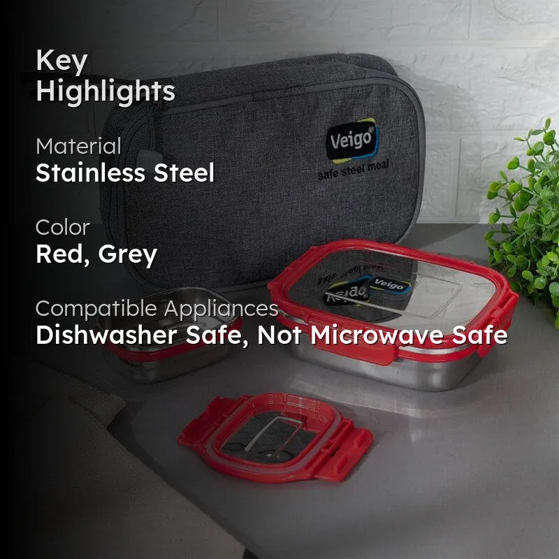 Delica Red Lunch Box With Pouch (550/150 mL) - Two Piece Set media 2