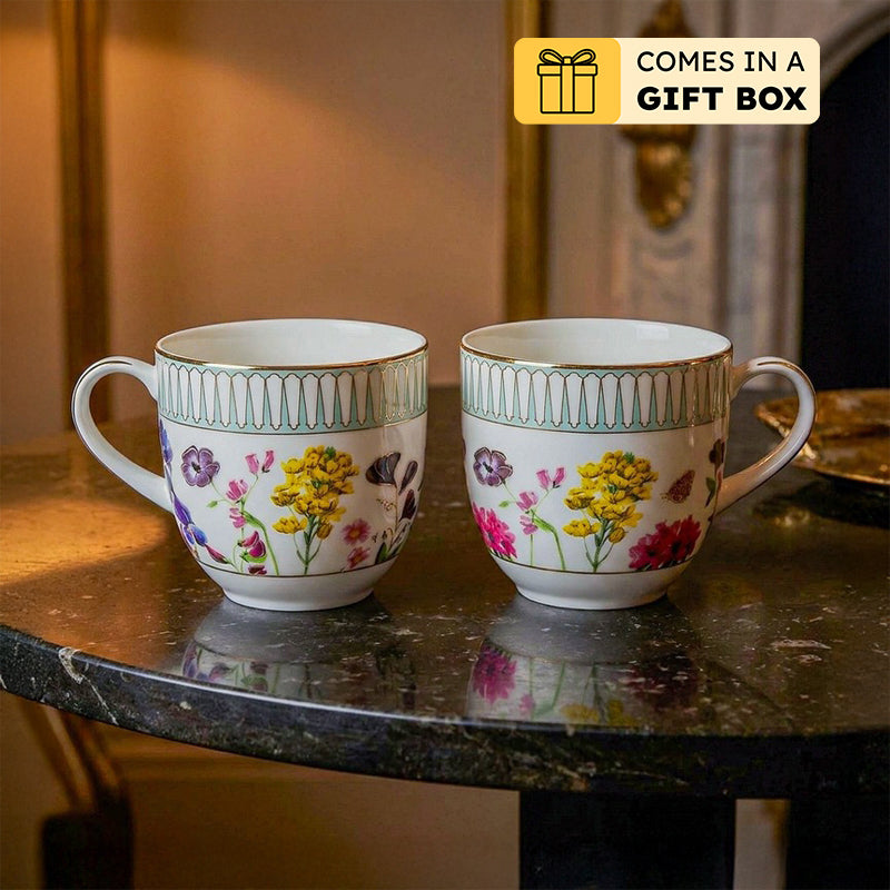 Basant 24k Gold Brushed Porcelain Coffee Mug (280 mL Each) - Set of Six