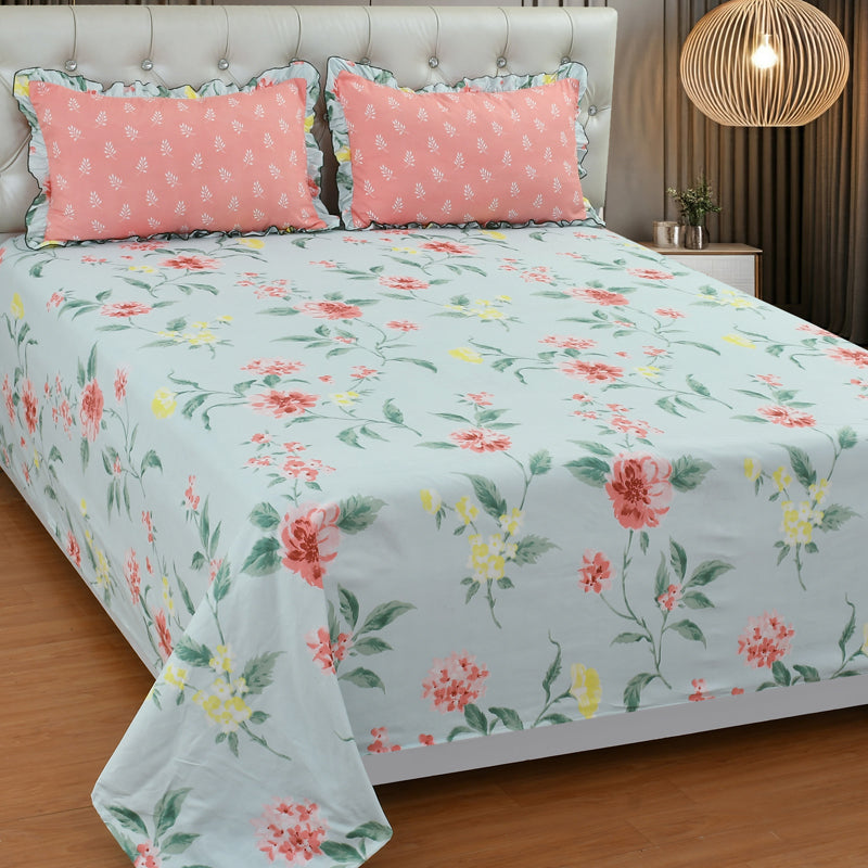 Pansy Field Frill Micro Fiber Bedsheet - 150 GSM