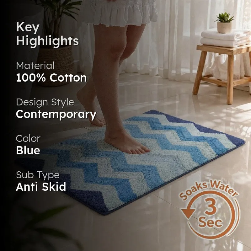 Steplyn Chevron Cotton Bath Mat - Blue media 2
