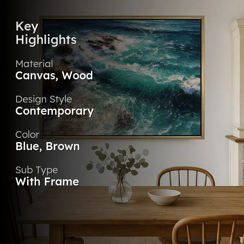 Turquoise Surge Canvas Wall Painting With Frame media 2