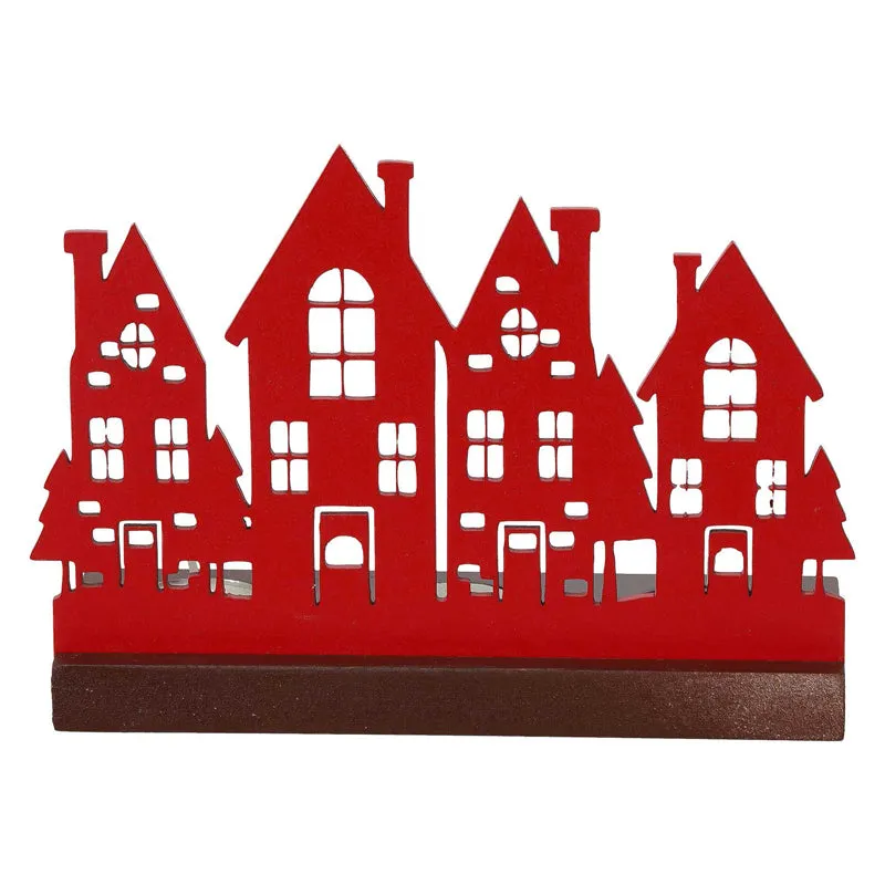 Holiday Village Wood Christmas Tea Light holder - Red media 7