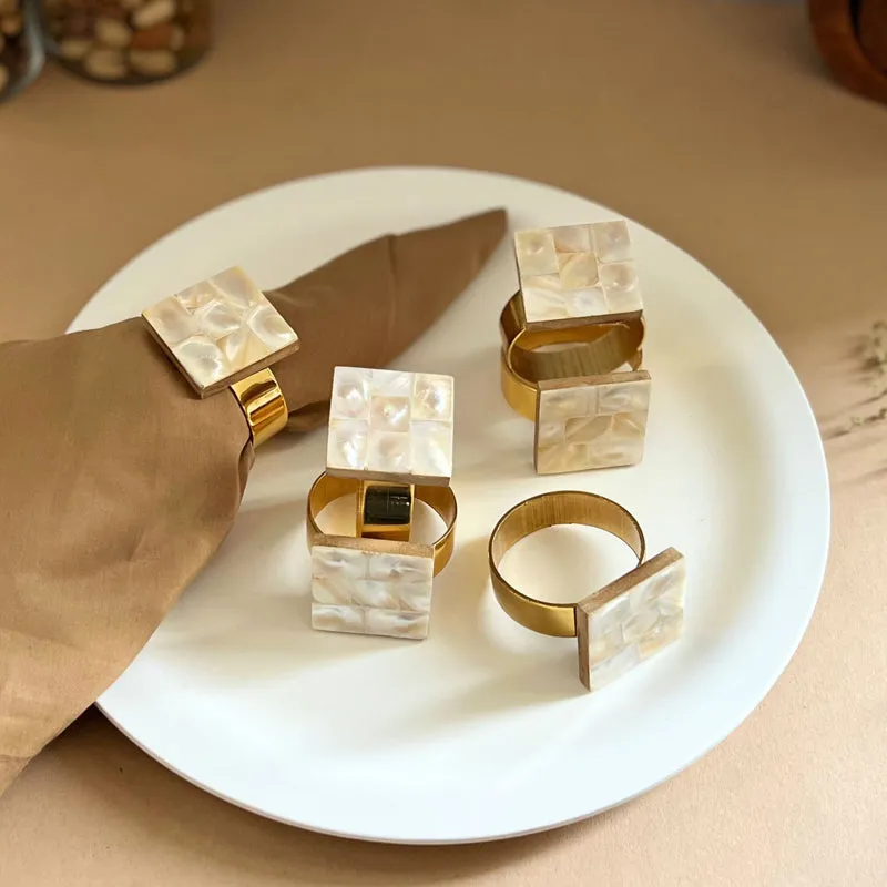 Asher Square Handcrafted Mother Of Pearl Napkin Ring - Set Of Six media 4