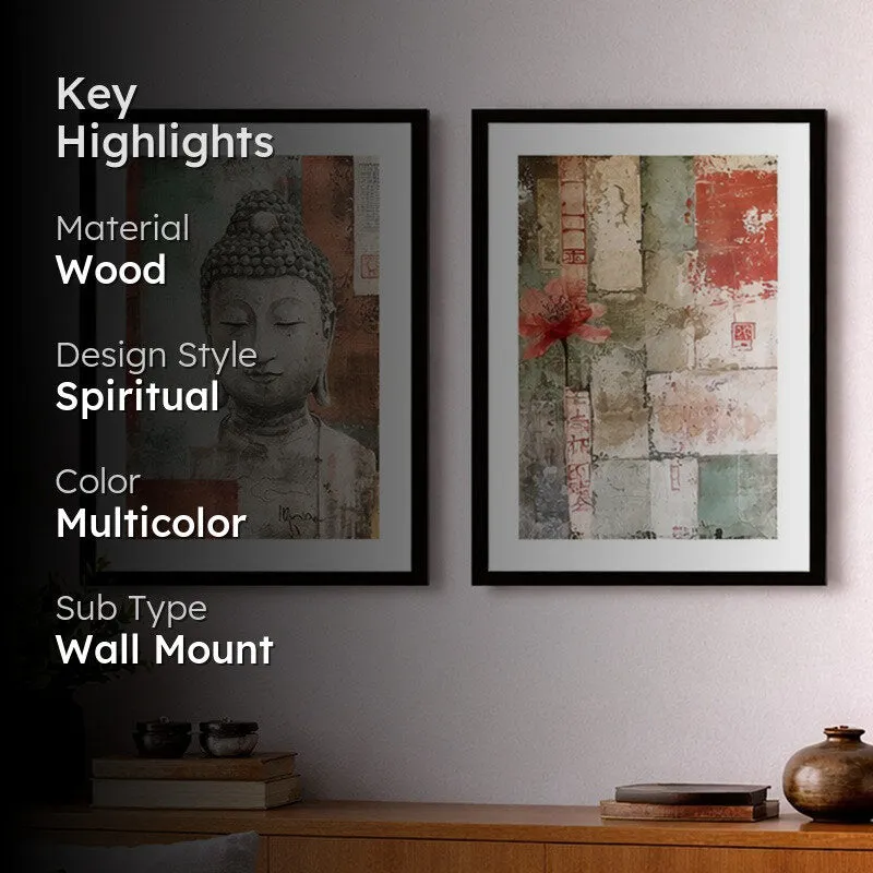 Earthly Buddha Wall Art With Frame - Set Of Two media 2