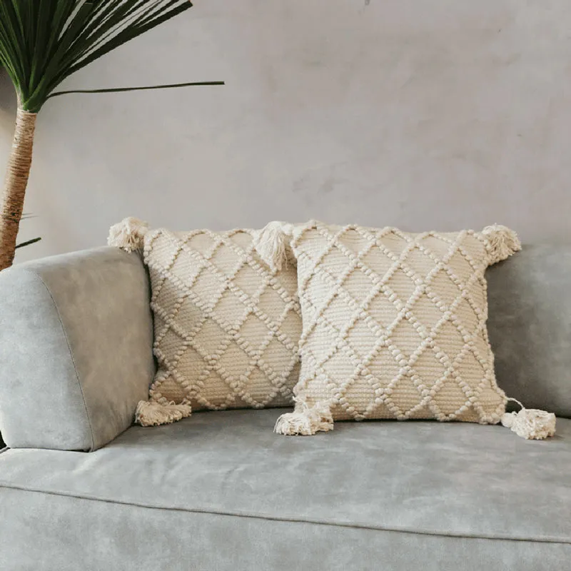 Plush Grid Tufted Cushion Cover (Beige) - Set Of Two media 4