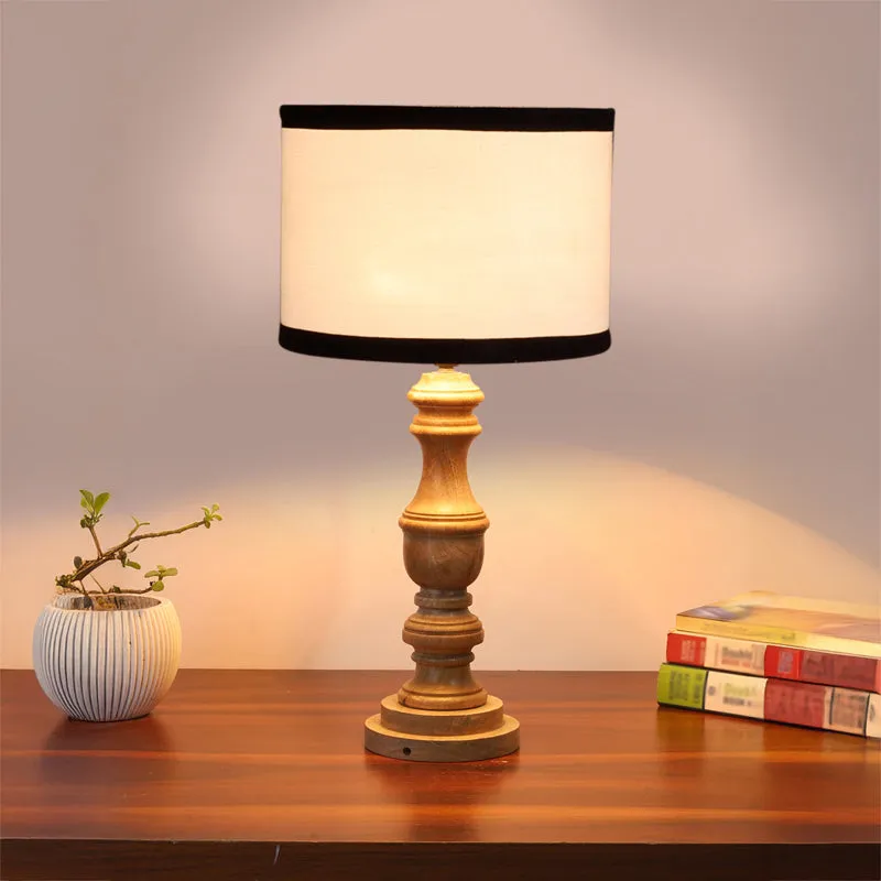 Cotin I Stripe Carve Wooden Table Lamp - White,Brown media 2