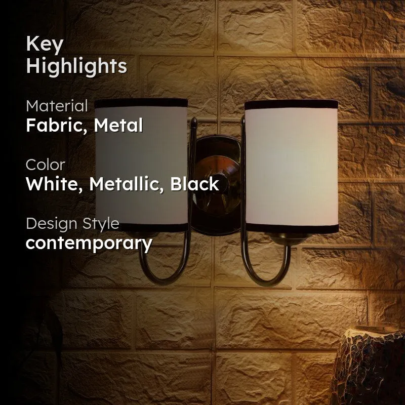 Veda Duo Cylindrical Fabric & Metal Wall Lamp - White & Black media 2