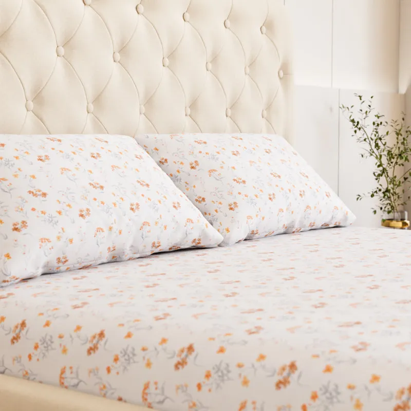 Orchard Floral Cotton Bedsheet (Orange) - 180 TC media 3