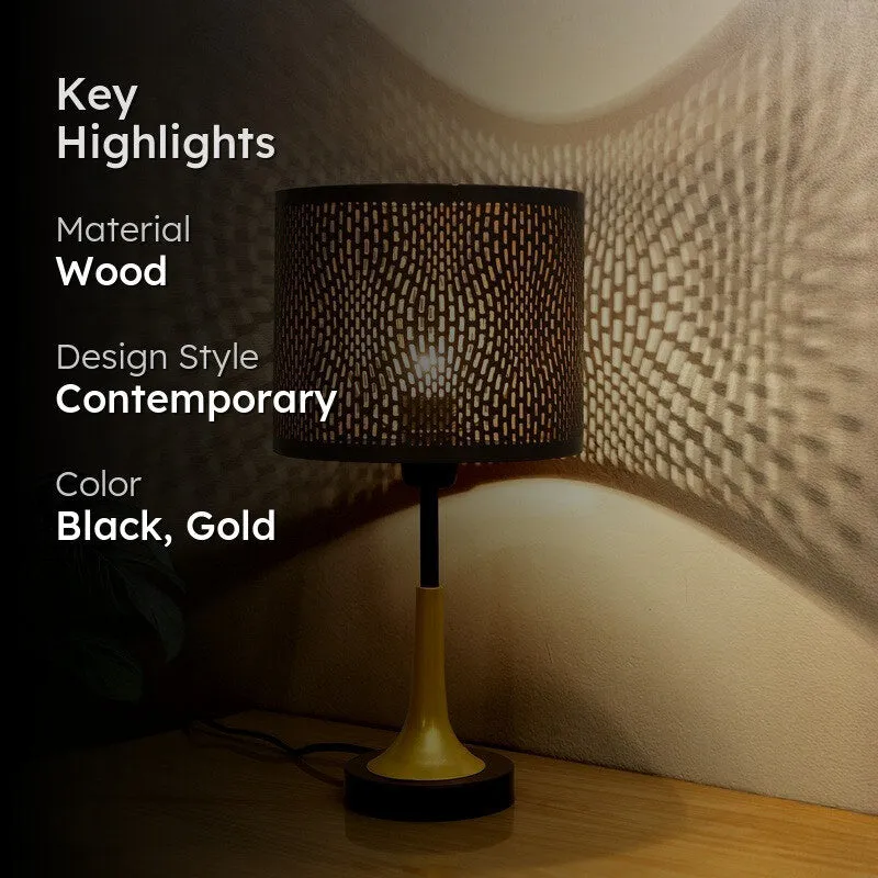 LumiNest Warm Wooden Table Lamp - Black,Gold media 2