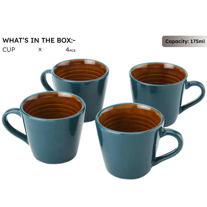 Karvaa Ceramic Tea Cup (175 mL Each)/Cyan)- Set of Four media 3