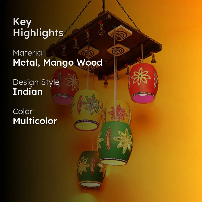 Shamira Ethnic Clustered Wooden Ceiling Lamp - Multicolor media 2