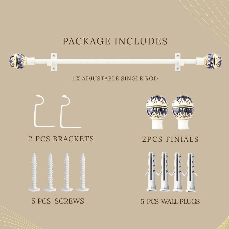 Syrocco  Extendable 1" Single Curtain Rod With Round Finial & Brackets media 5