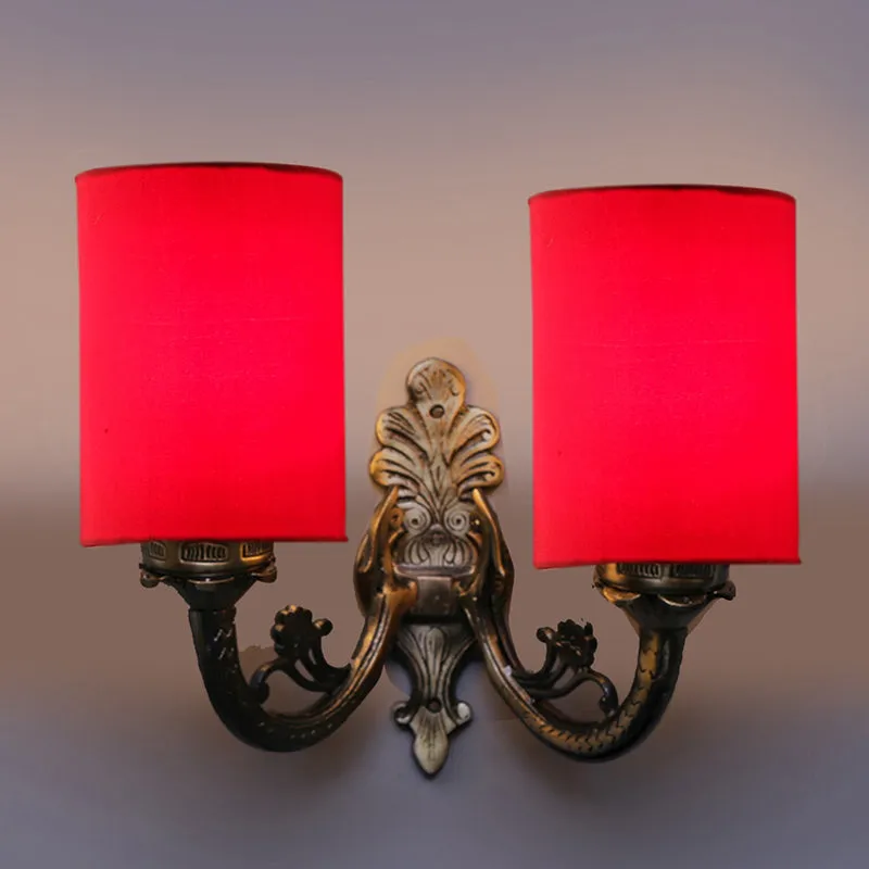 Vintage Cylindrical Duo Fabric & Metal Wall Lamp - Red media 1