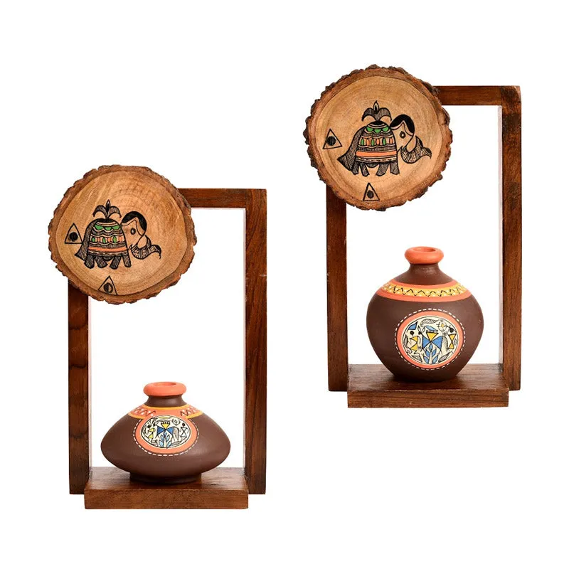 Karishma Terracotta & Wood Wall Shelve With Pot - Four Piece Set media 6