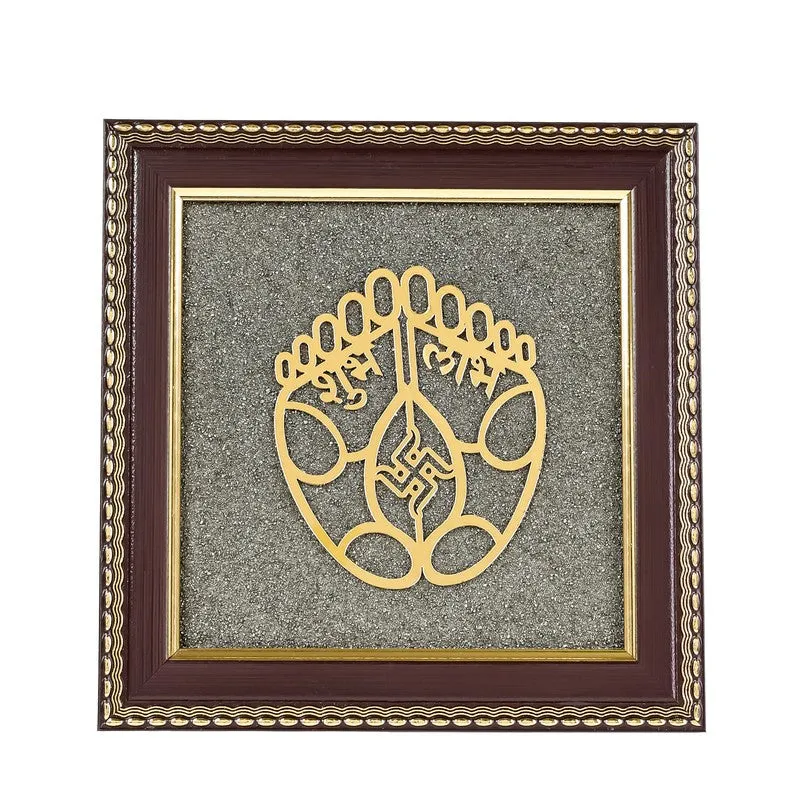 Shubh Labh Pyrite Blessings Wooden Wall Art media 3