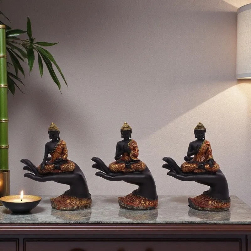 Meditating Buddha Polyresin Idol (Black) - Set Of Three media 1